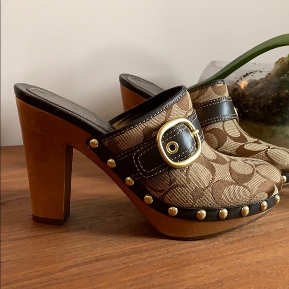 Coach Shoes - Coach Brown Wood Willow Slides/Clogs Size 6.5